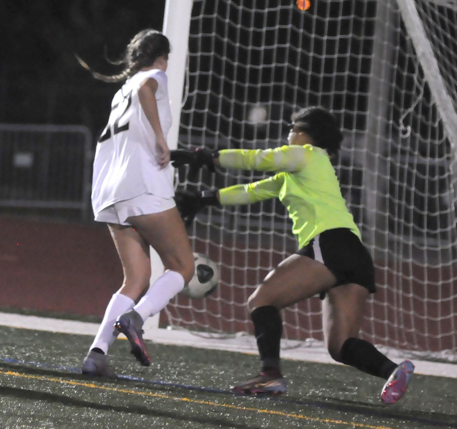 Bishop Moore's Pierson Rawlin puts in a rebound past Winter Park backup goalkeeper Marley Gerber for the Hornets' first goal. Rawlin also had an assist in the Hornets' 4-0 victory Wednesday.